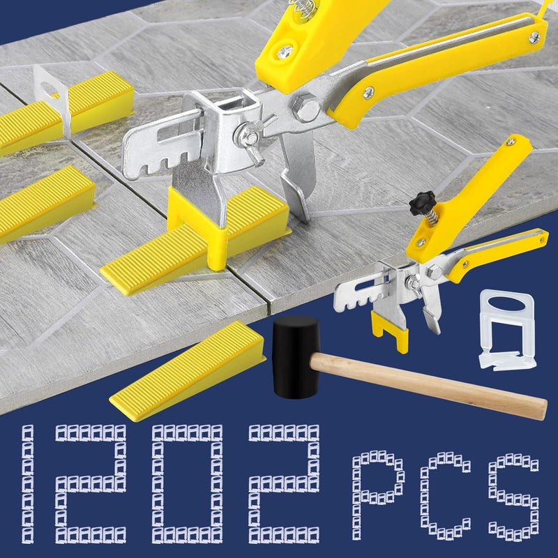 BAUMFEUER Tile Leveling System with Tile Plier and Rubber Mallet, 1000 Piece Tile Spacers Clips and 200 Piece Reusable Wedges, Tile Leveler Tool Set for Tile and Stone Installation (1/16 Inch） - Image 1